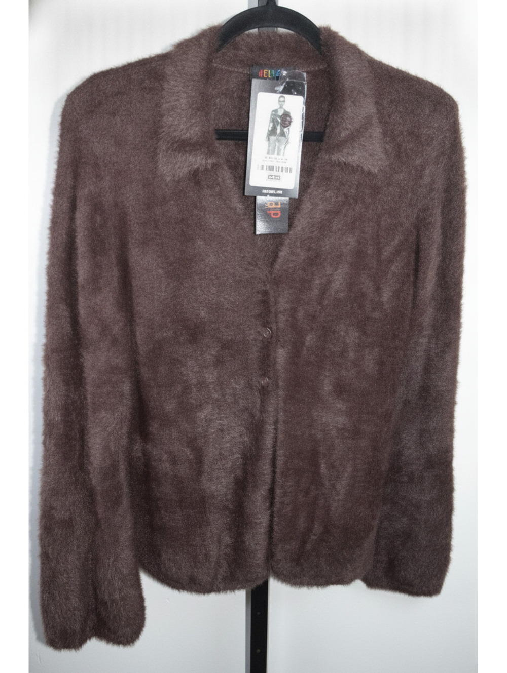 dELiA*s by Dolls Kill Popular Opinion Fuzzy Cardigan NWT Brown Eyelash Knit XXL